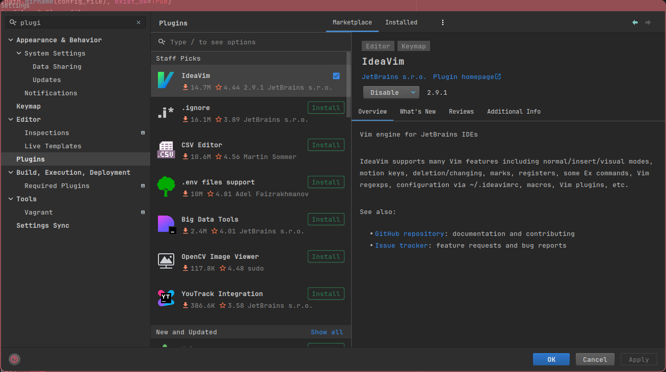 vim ideavim jetbrains extension