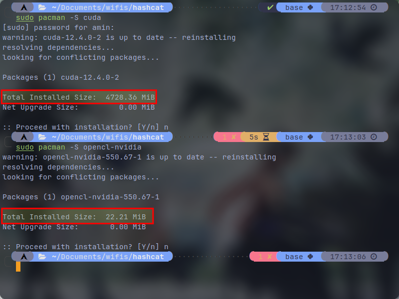 hashcat cuda opencl size difference in arch linux