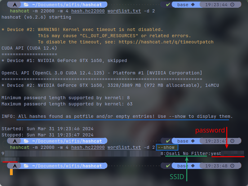 hashcat password on potfile cache